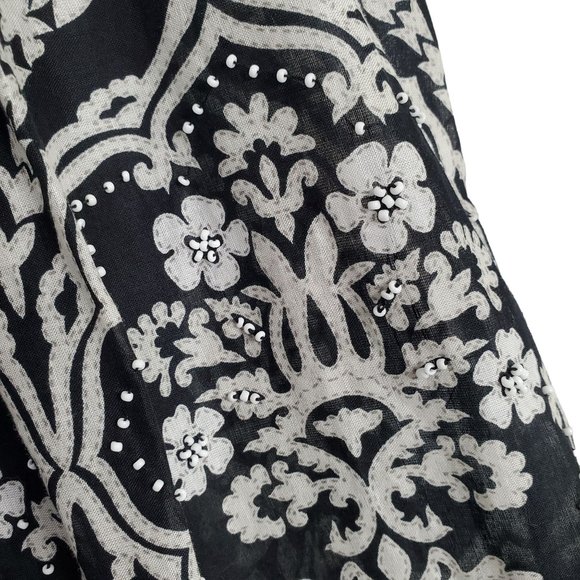 Loft NWT Size 12 Skirt Cotton Pleated A-line Beaded Pom Pom Hem Lined Midi Black - Picture 10 of 13